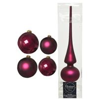 Decoris Glazen kerstballen pakket framboos roze glans/mat 38x stuks 4 en 6 cm met piek mat -