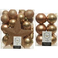 Decoris Kerstversiering kunststof kerstballen met piek camel bruin 5-6-8 cm pakket van 45x stuks -