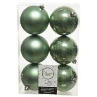 Decoris 18x Salie groene kerstballen 8 cm kunststof mat/glans -