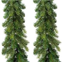 Decoris Set van 2x stuks kerst dennenslinger guirlandes groen 20 x 270 cm dennenguirlandes kerstversiering -