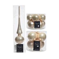 Decoris Glazen kerstballen pakket champagne glans/mat 32x stuks inclusief piek glans -