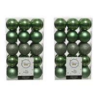 Decoris 60x stuks kunststof kerstballen salie groen (sage) 6 cm glans/mat/glitter -