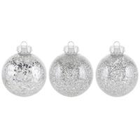 Bellatio 18x Zilveren glitter kerstballen 8 cm kunststof -