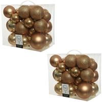 Decoris 52x Camel bruine kerstballen 6-8-10 cm kunststof mix -