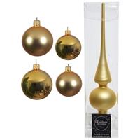 Decoris Glazen kerstballen pakket goud glans/mat 38x stuks 4 en 6 cm met piek mat -