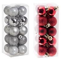 Cosy & Trendy Kleine kunststof kerstversiering 40x stuks set en 3 cm kerstballen in het zilver en donkerrood -