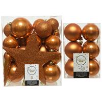 Decoris Kerstversiering kunststof kerstballen met piek cognac bruin 5-6-8 cm pakket van 45x stuks -