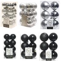 Decoris Kerstversiering kunststof kerstballen mix zwart/zilver 4-6-8 cm pakket van 68x stuks -