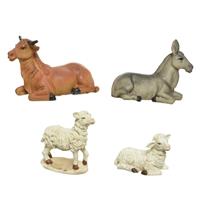 Bellatio 2x sets van 4 stuks polystone dierenbeeldjes os, ezel en schapen 12 cm -
