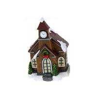 Bellatio 1x Polystone kersthuisjes/kerstdorpje huisjes kerkje met verlichting 13,5 cm -