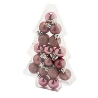 Cosy & Trendy 17x stuks kleine kunststof kerstballen roze 3 cm mat/glans/glitter -