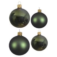 Decoris Glazen kerstballen pakket donkergroen glans/mat 38x stuks 4 en 6 cm -