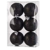36x Zwarte glitter kerstballen 6 cm kunststof -