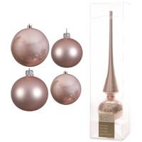 Decoris Glazen kerstballen pakket lichtroze glans/mat 38x stuks 4 en 6 cm met piek glans -