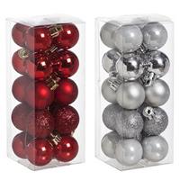 Cosy & Trendy Kleine kunststof kerstversiering 40x stuks set en 3 cm kerstballen in het zilver en rood -