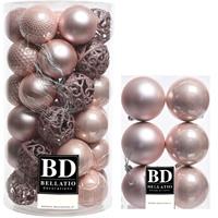 Bellatio 43x stuks kunststof kerstballen lichtroze (blush pink) 6 en 8 cm glans/mat/glitter mix -