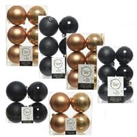 Decoris Kerstversiering kunststof kerstballen mix zwart/camel 6-8-10 cm pakket van 44x stuks -