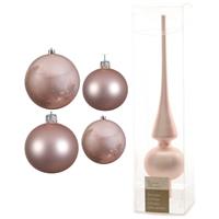 Decoris Glazen kerstballen pakket lichtroze glans/mat 38x stuks 4 en 6 cm met piek mat -