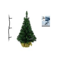 Decoris Groene kunst kerstboom 90 cm inclusief helder witte kerstverlichting -