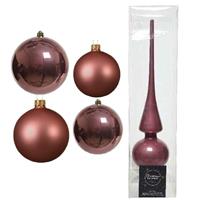 Decoris Glazen kerstballen pakket oud roze glans/mat 38x stuks 4 en 6 cm met piek glans -