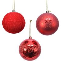 Decoris 24x Rode luxe kunststof kerstballen 8 cm kerstversiering -