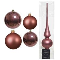 Decoris Glazen kerstballen pakket oud roze glans/mat 38x stuks 4 en 6 cm met piek mat -