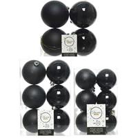 Decoris Kerstversiering kunststof kerstballen zwart 6-8-10 cm pakket van 22x stuks -