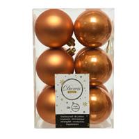 Decoris 36x stuks kunststof kerstballen cognac bruin (amber) 6 cm glans/mat -