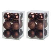 Cosy & Trendy 24x stuks kunststof kerstballen donkerbruin 6 cm mat/glans/glitter -