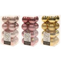 Bellatio 48x Stuks kunststof kerstballen mix goud/lichtroze/oud roze 4 cm -