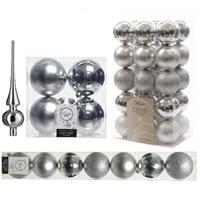Decoris Kerstversiering kunststof kerstballen met piek zilver 6-8-10 cm pakket van 42x stuks -