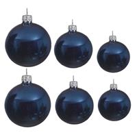 Decoris Glazen kerstballen pakket donkerblauw glans 16x stuks diverse maten -