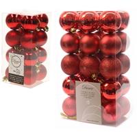 Decoris Kerstversiering kunststof kerstballen rood 4-6 cm pakket van 46x stuks -