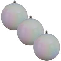 Decoris 3x Grote parelmoer witte kerstballen van 20 cm glans van kunststof -