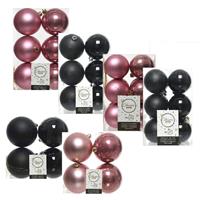 Decoris Kerstversiering kunststof kerstballen mix zwart/oud roze 6-8-10 cm pakket van 44x stuks -