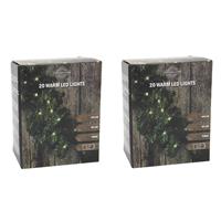 Bellatio Set van 2x stuks kerst dennenslinger guirlande groen met verlichting 270 cm -