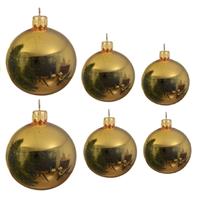 Decoris Glazen kerstballen pakket goud glans 16x stuks diverse maten -
