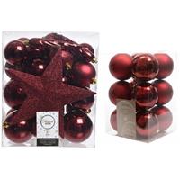 Decoris Kerstversiering kunststof kerstballen met piek donkerrood 5-6-8 cm pakket van 45x stuks -