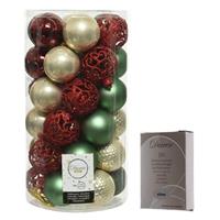 Decoris Kerstversiering mix pakket kunststof kerstballen 6 cm parel/rood/groen 37x stuks met haakjes -
