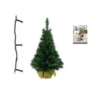Decoris Groene kunst kerstboom 90 cm inclusief warm witte kerstverlichting -