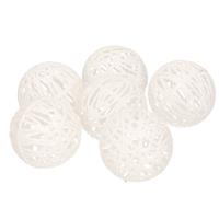 Bellatio 24x Rotan kerstballen wit met glitters 5 cm kerstboomversiering -