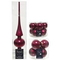 Decoris Glazen kerstballen pakket framboos roze glans/mat 32x stuks inclusief piek glans -