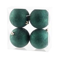 Cosy & Trendy 4x stuks kunststof glitter kerstballen donkergroen 10 cm -