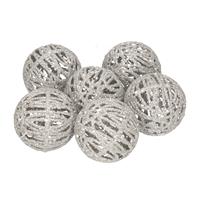 Bellatio 24x Rotan kerstballen zilver met glitters 5 cm kerstboomversiering -