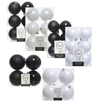 Decoris Kerstversiering kunststof kerstballen mix zwart/wit 6-8-10 cm pakket van 44x stuks -