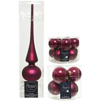 Decoris Glazen kerstballen pakket framboos roze glans/mat 32x stuks inclusief piek mat -