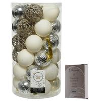 Decoris Kerstversiering mix pakket kunststof kerstballen 6 cm zilver/parel/wit 37x stuks met haakjes -