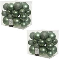 Decoris 52x Salie groene kerstballen 6-8-10 cm kunststof mix -