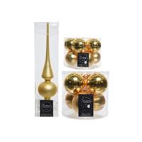 Decoris Glazen kerstballen pakket goud glans/mat 32x stuks inclusief piek mat -