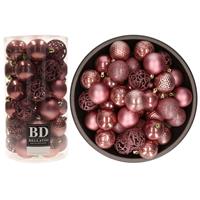 Bellatio 74x stuks kunststof kerstballen oudroze (velvet pink) 6 cm glans/mat/glitter mix -